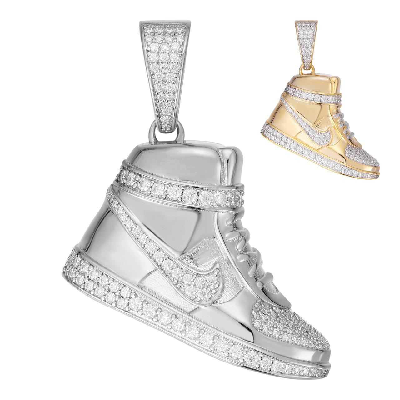 HarlemBling MOISSANITE Air Force 1 High Top Nike Sneaker Pendant - 14k Gold Vermeil or 925 Silver - Small 1.5"