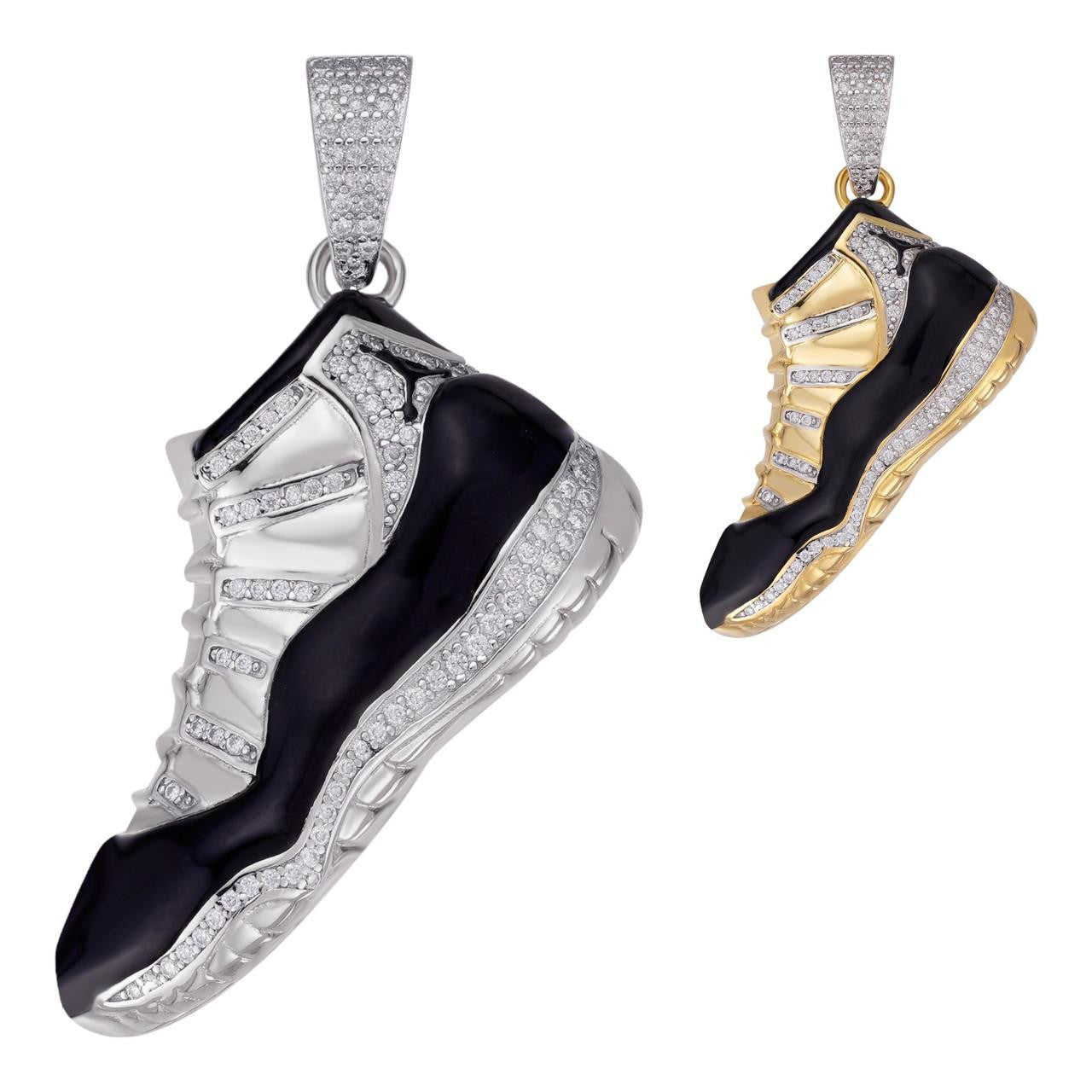 HarlemBling MOISSANITE Air Jordan 45 Black Nike Sneaker Pendant - 14k Gold Vermeil Or 925 Silver - Medium 2"
