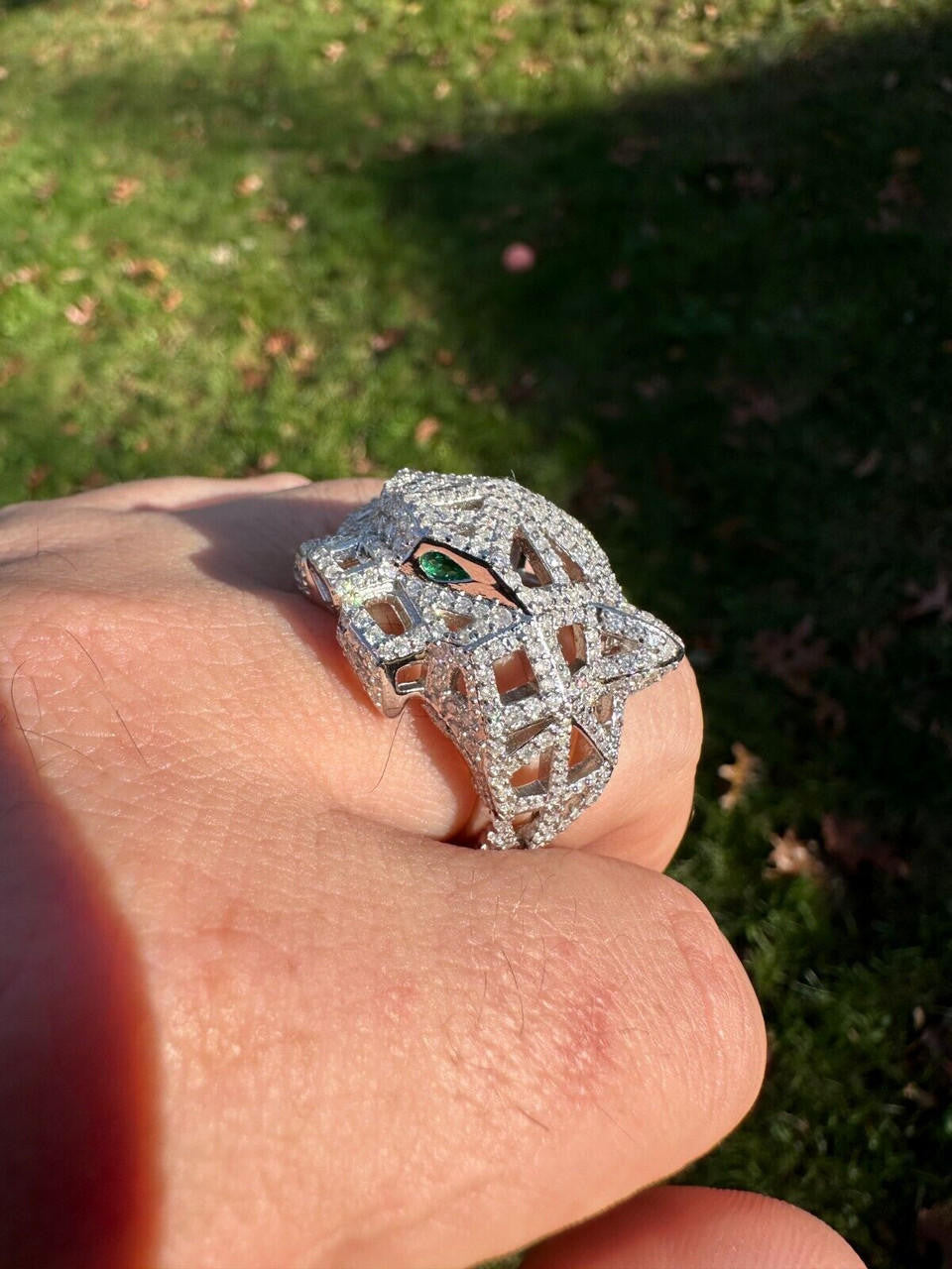 HarlemBling MOISSANITE & Emerald Geometric Panther Iced Hip Hop Ring Real Solid 925 Silver