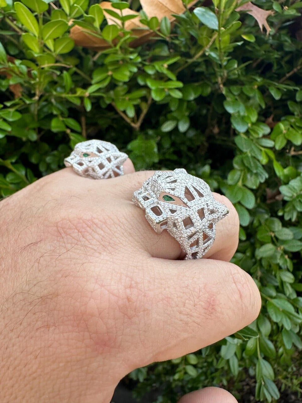 HarlemBling MOISSANITE & Emerald Geometric Panther Iced Hip Hop Ring Real Solid 925 Silver