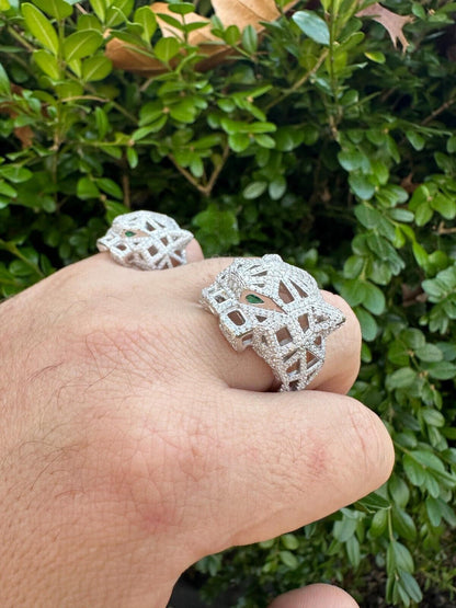 HarlemBling MOISSANITE & Emerald Geometric Panther Iced Hip Hop Ring Real Solid 925 Silver
