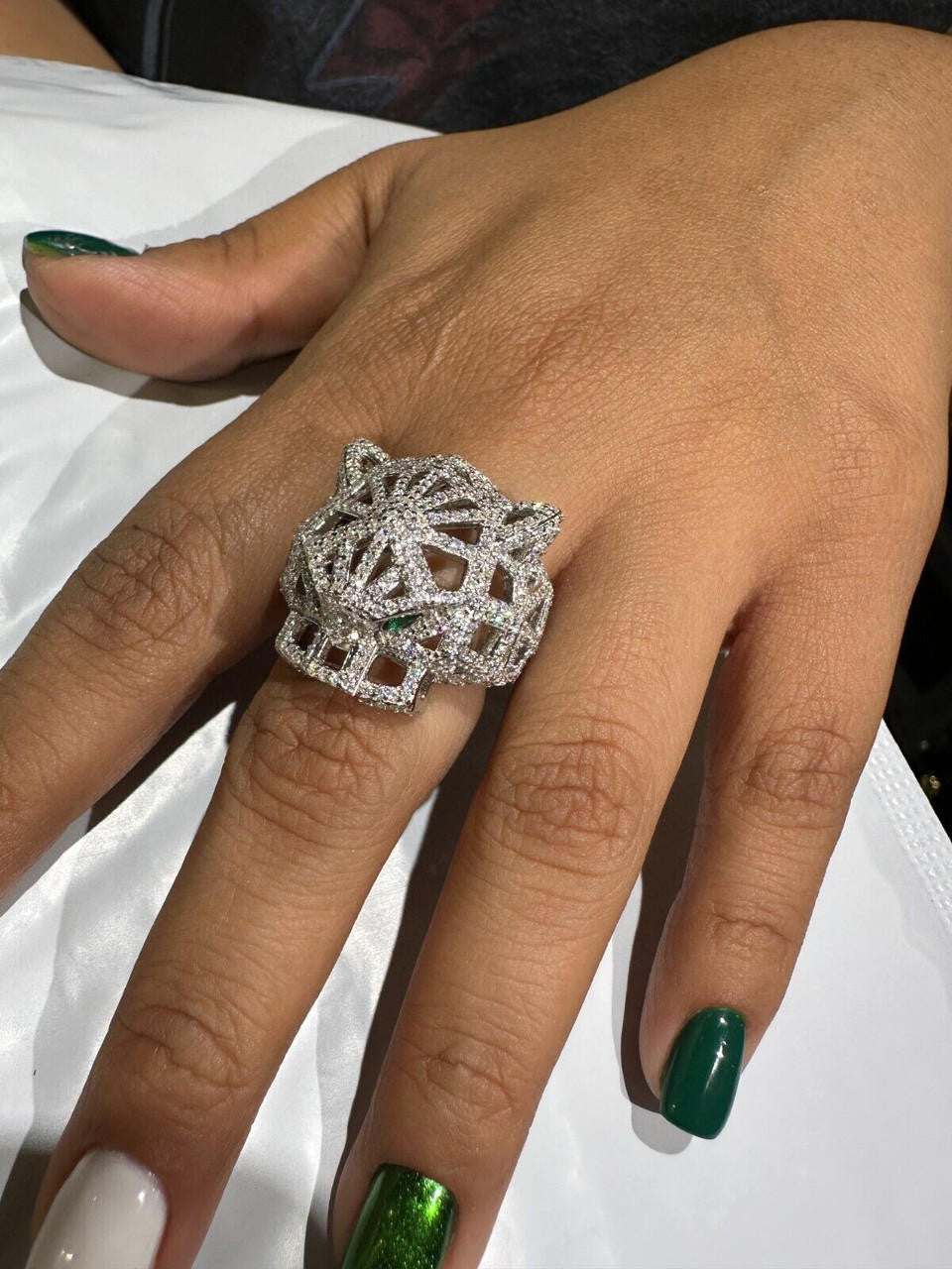 HarlemBling MOISSANITE & Emerald Geometric Panther Iced Hip Hop Ring Real Solid 925 Silver