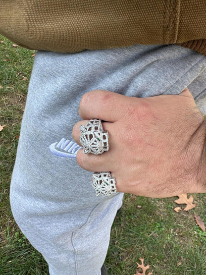 HarlemBling MOISSANITE & Emerald Geometric Panther Iced Hip Hop Ring Real Solid 925 Silver
