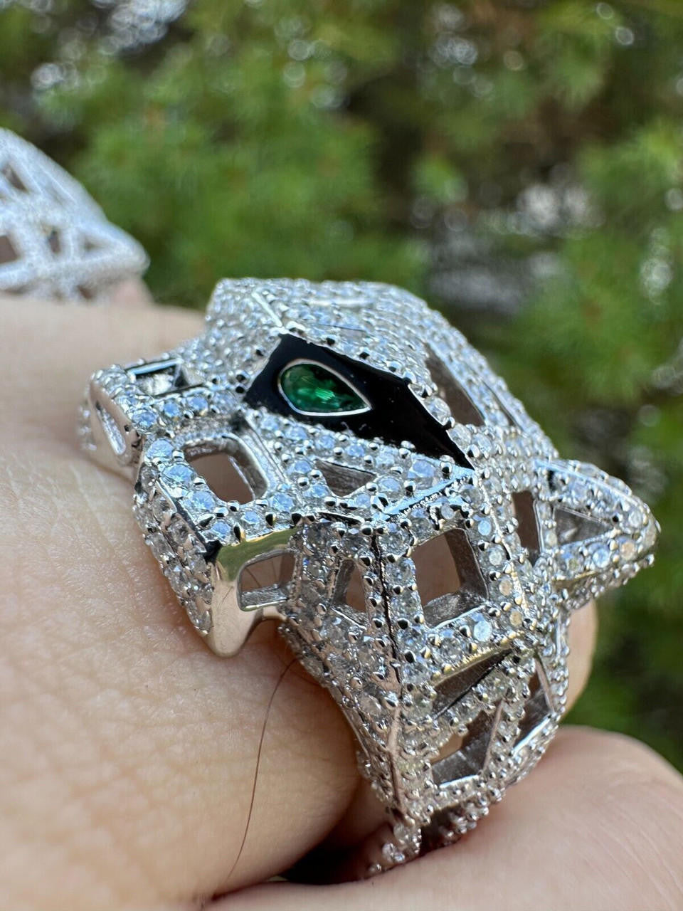 HarlemBling MOISSANITE & Emerald Geometric Panther Iced Hip Hop Ring Real Solid 925 Silver