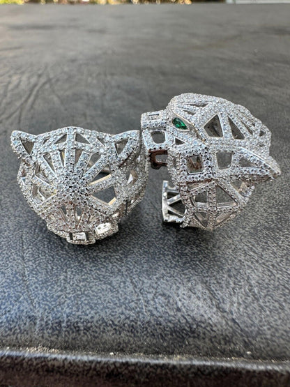 HarlemBling MOISSANITE & Emerald Geometric Panther Iced Hip Hop Ring Real Solid 925 Silver