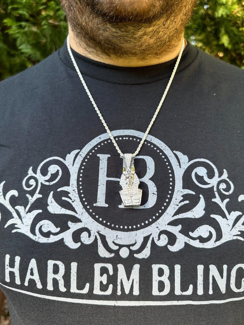 HarlemBling MOISSANITE Anubis Ancient Egyptian Pendant - 14k Gold Vermeil Or 925 Silver - Medium 2"