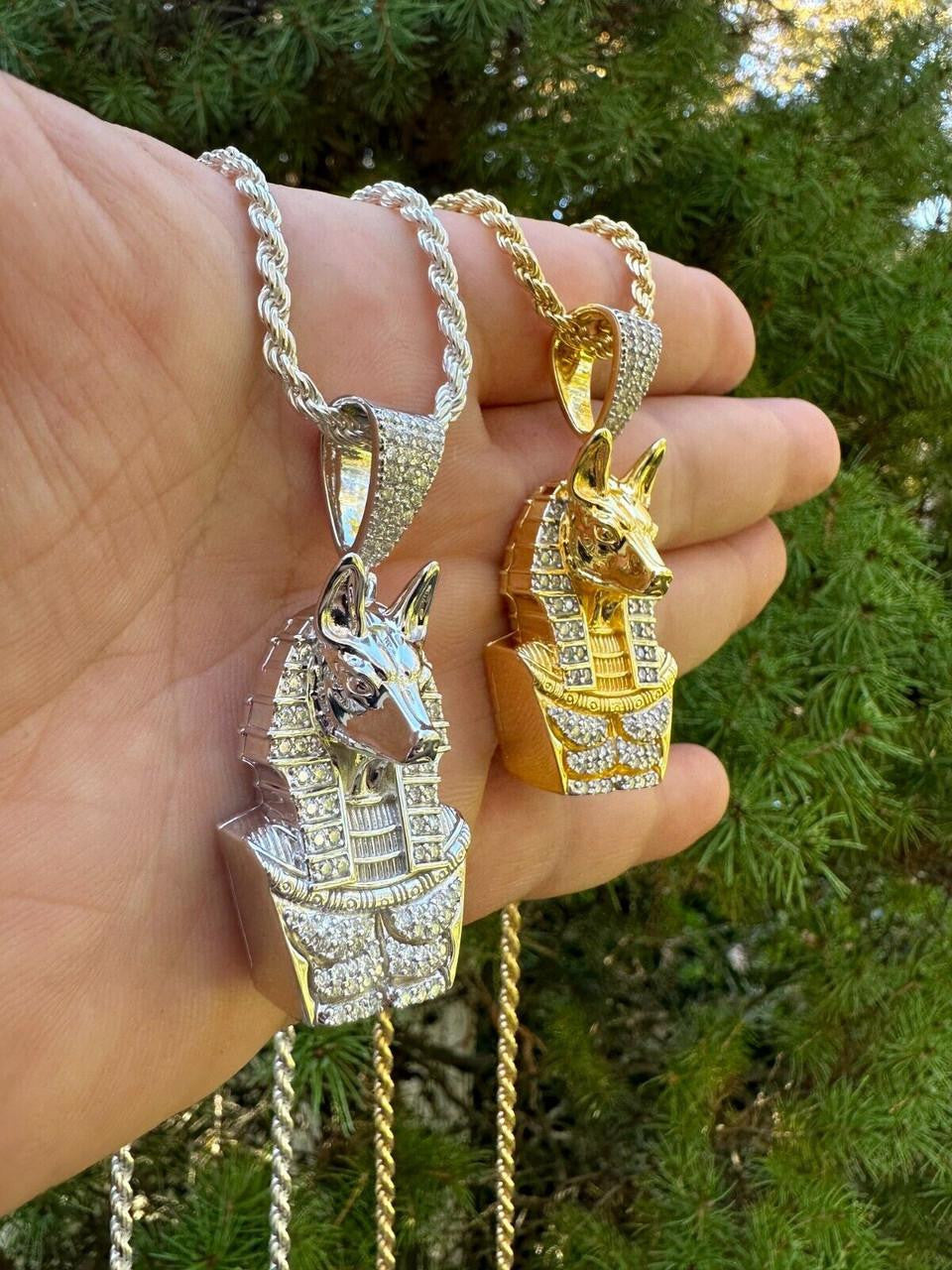 HarlemBling MOISSANITE Anubis Ancient Egyptian Pendant - 14k Gold Vermeil Or 925 Silver - Medium 2"