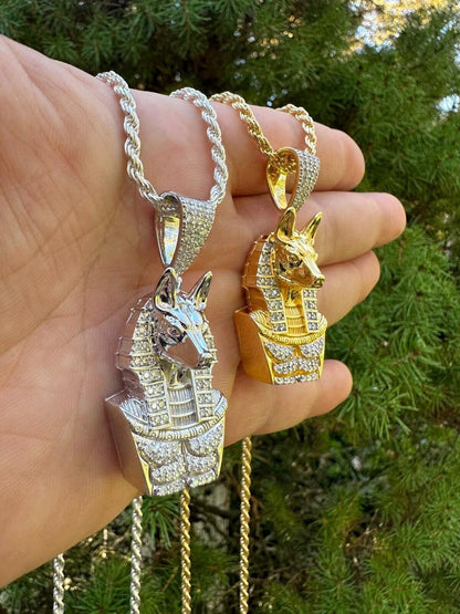HarlemBling MOISSANITE Anubis Ancient Egyptian Pendant - 14k Gold Vermeil Or 925 Silver - Medium 2"