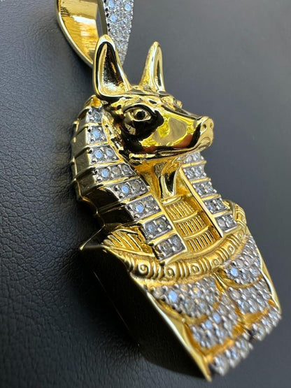 HarlemBling MOISSANITE Anubis Ancient Egyptian Pendant - 14k Gold Vermeil Or 925 Silver - Medium 2"