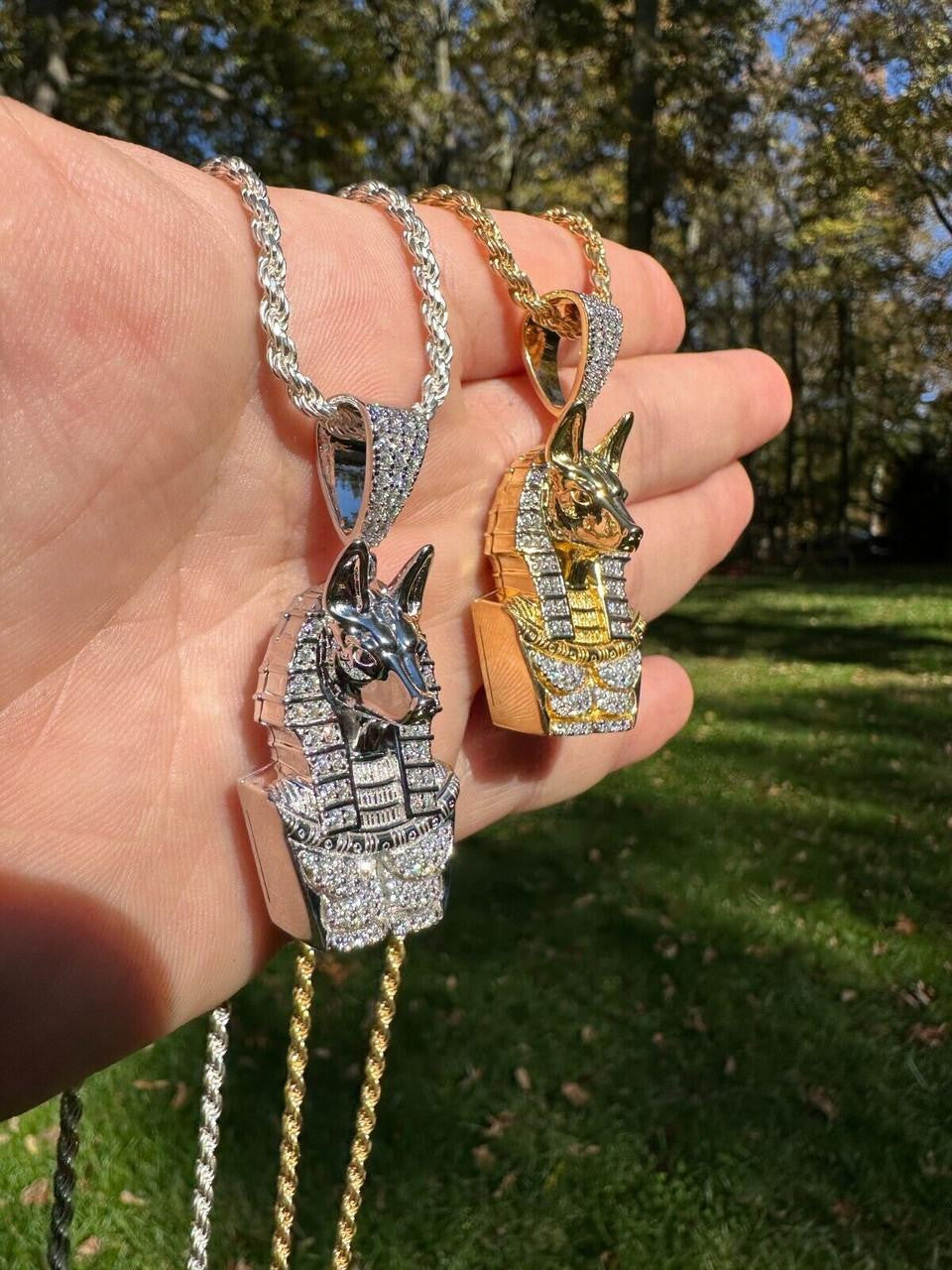 HarlemBling MOISSANITE Anubis Ancient Egyptian Pendant - 14k Gold Vermeil Or 925 Silver - Medium 2"