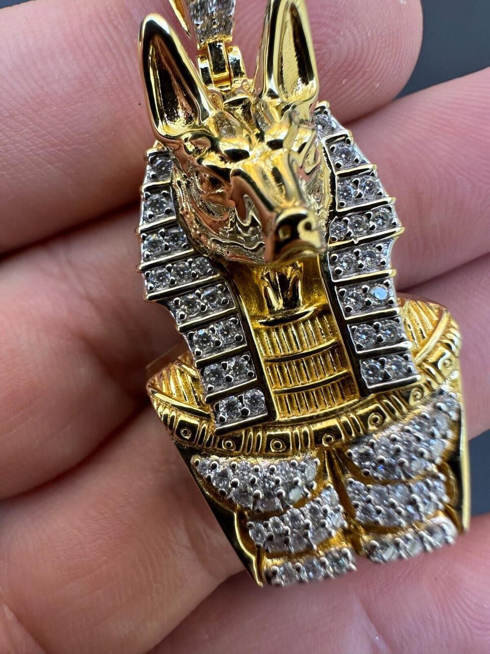 HarlemBling MOISSANITE Anubis Ancient Egyptian Pendant - 14k Gold Vermeil Or 925 Silver - Medium 2"