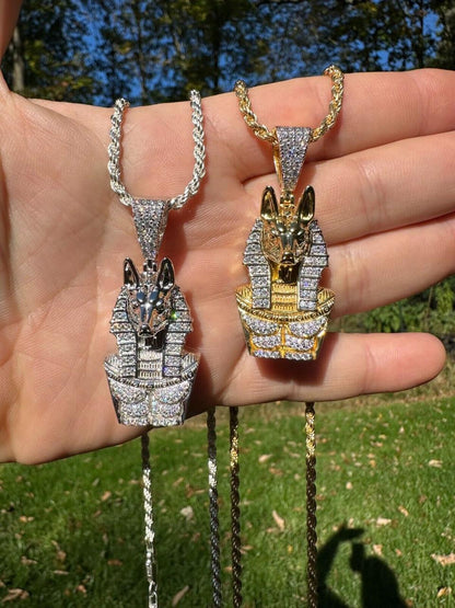 HarlemBling MOISSANITE Anubis Ancient Egyptian Pendant - 14k Gold Vermeil Or 925 Silver - Medium 2"