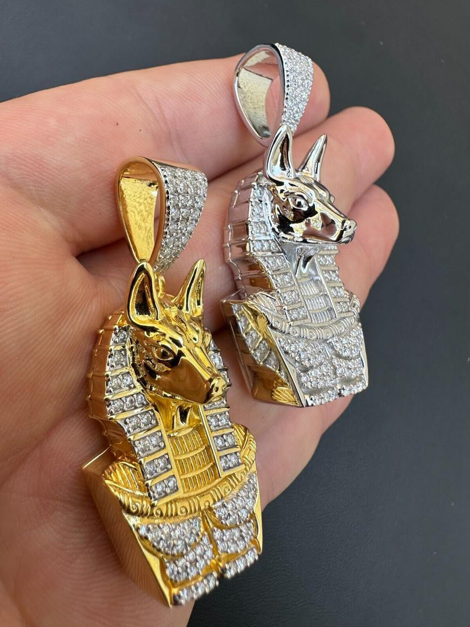 HarlemBling MOISSANITE Anubis Ancient Egyptian Pendant - 14k Gold Vermeil Or 925 Silver - Medium 2"