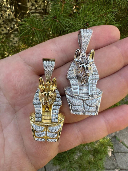 HarlemBling MOISSANITE Anubis Ancient Egyptian Pendant - 14k Gold Vermeil Or 925 Silver - Medium 2"