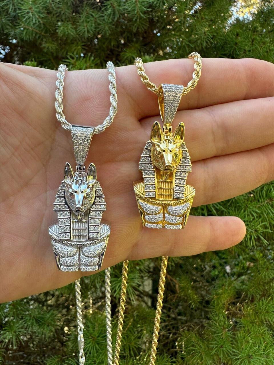 HarlemBling MOISSANITE Anubis Ancient Egyptian Pendant - 14k Gold Vermeil Or 925 Silver - Medium 2"