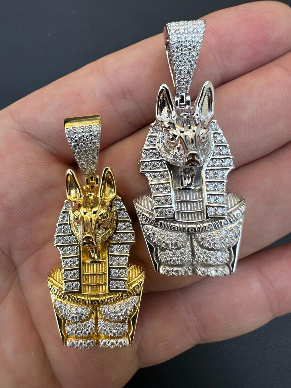 HarlemBling MOISSANITE Anubis Ancient Egyptian Pendant - 14k Gold Vermeil Or 925 Silver - Medium 2"