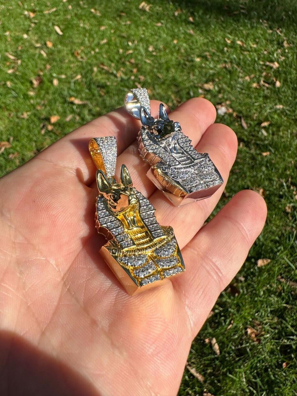 HarlemBling MOISSANITE Anubis Ancient Egyptian Pendant - 14k Gold Vermeil Or 925 Silver - Medium 2"