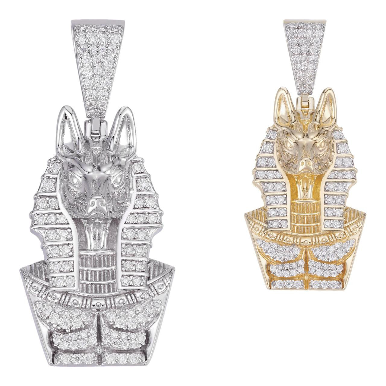 HarlemBling MOISSANITE Anubis Ancient Egyptian Pendant - 14k Gold Vermeil Or 925 Silver - Medium 2"