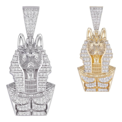 HarlemBling MOISSANITE Anubis Ancient Egyptian Pendant - 14k Gold Vermeil Or 925 Silver - Medium 2"