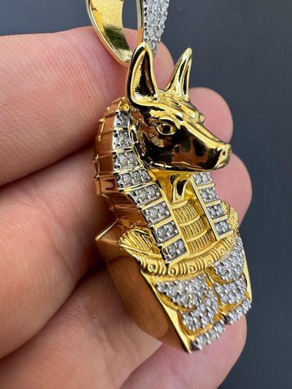 HarlemBling MOISSANITE Anubis Ancient Egyptian Pendant - 14k Gold Vermeil Or 925 Silver - Medium 2"