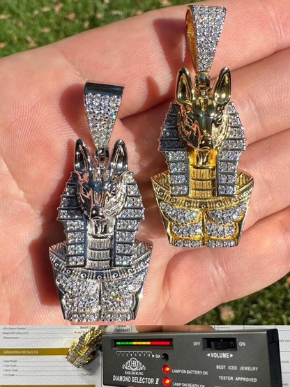HarlemBling MOISSANITE Anubis Ancient Egyptian Pendant - 14k Gold Vermeil Or 925 Silver - Medium 2"