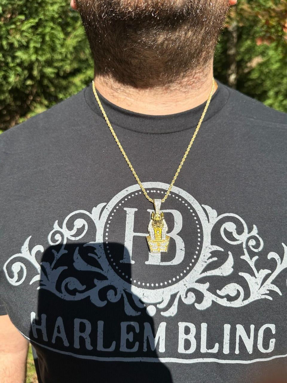 HarlemBling MOISSANITE Anubis Ancient Egyptian Pendant - 14k Gold Vermeil Or 925 Silver - Medium 2"