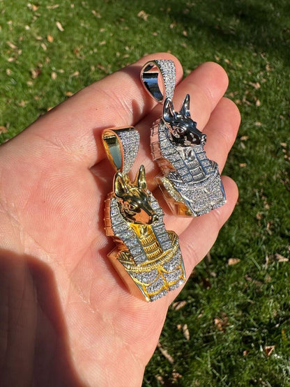 HarlemBling MOISSANITE Anubis Ancient Egyptian Pendant - 14k Gold Vermeil Or 925 Silver - Medium 2"