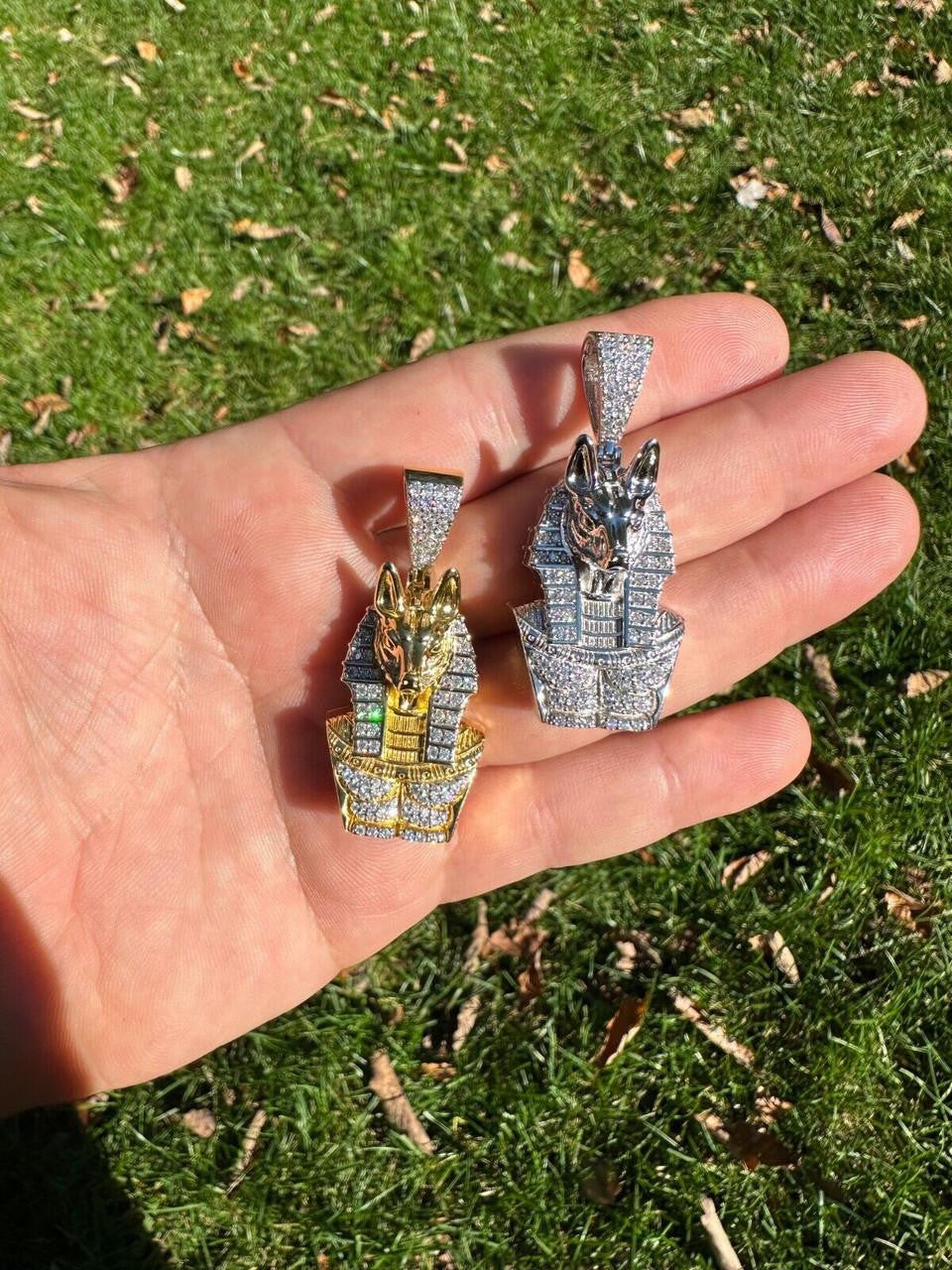 HarlemBling MOISSANITE Anubis Ancient Egyptian Pendant - 14k Gold Vermeil Or 925 Silver - Medium 2"