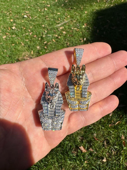 HarlemBling MOISSANITE Anubis Ancient Egyptian Pendant - 14k Gold Vermeil Or 925 Silver - Medium 2"