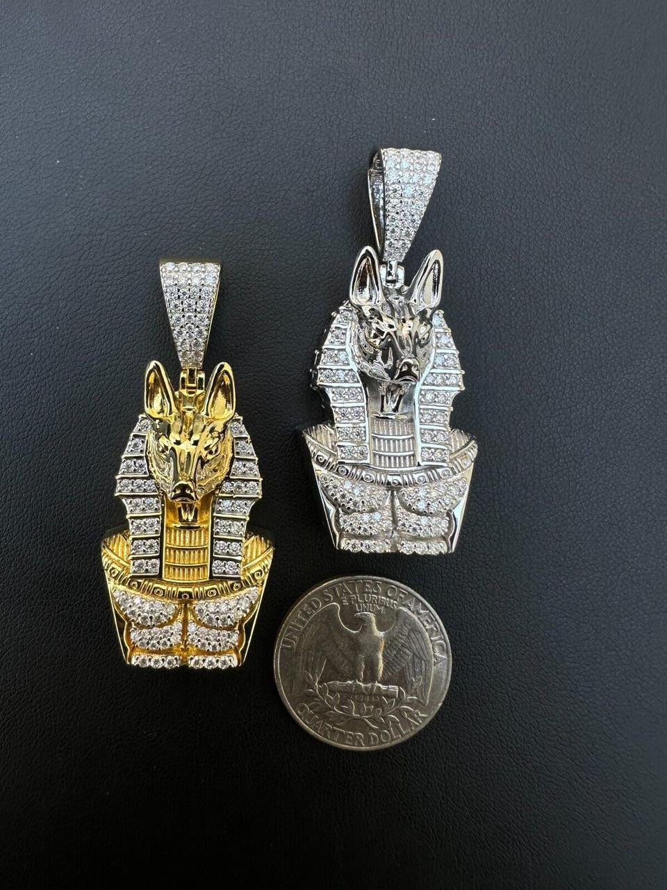 HarlemBling MOISSANITE Anubis Ancient Egyptian Pendant - 14k Gold Vermeil Or 925 Silver - Medium 2"