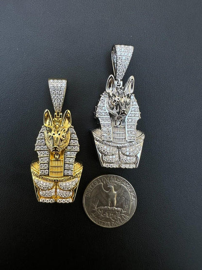 HarlemBling MOISSANITE Anubis Ancient Egyptian Pendant - 14k Gold Vermeil Or 925 Silver - Medium 2"