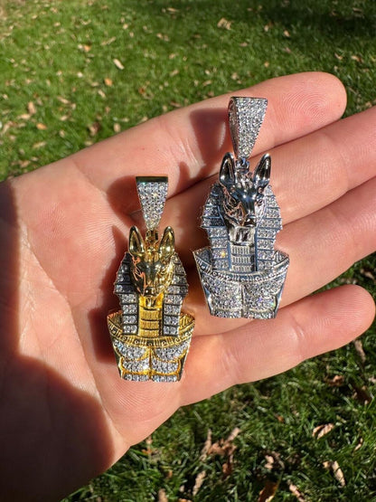 HarlemBling MOISSANITE Anubis Ancient Egyptian Pendant - 14k Gold Vermeil Or 925 Silver - Medium 2"