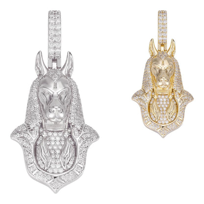 HarlemBling MOISSANITE Anubis Pendant Egyptian Pendant - 14k Gold Vermeil Or 925 Silver - Medium 2"