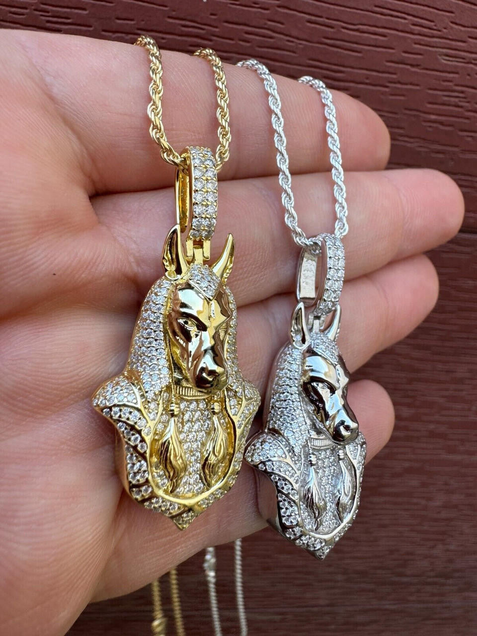 HarlemBling MOISSANITE Anubis Pendant Real 925 Silver / Gold Iced Hip Hop Egyptian Necklace