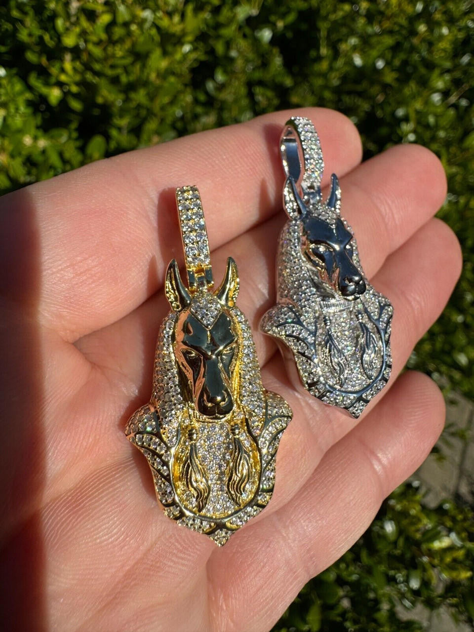 HarlemBling MOISSANITE Anubis Pendant Real 925 Silver / Gold Iced Hip Hop Egyptian Necklace