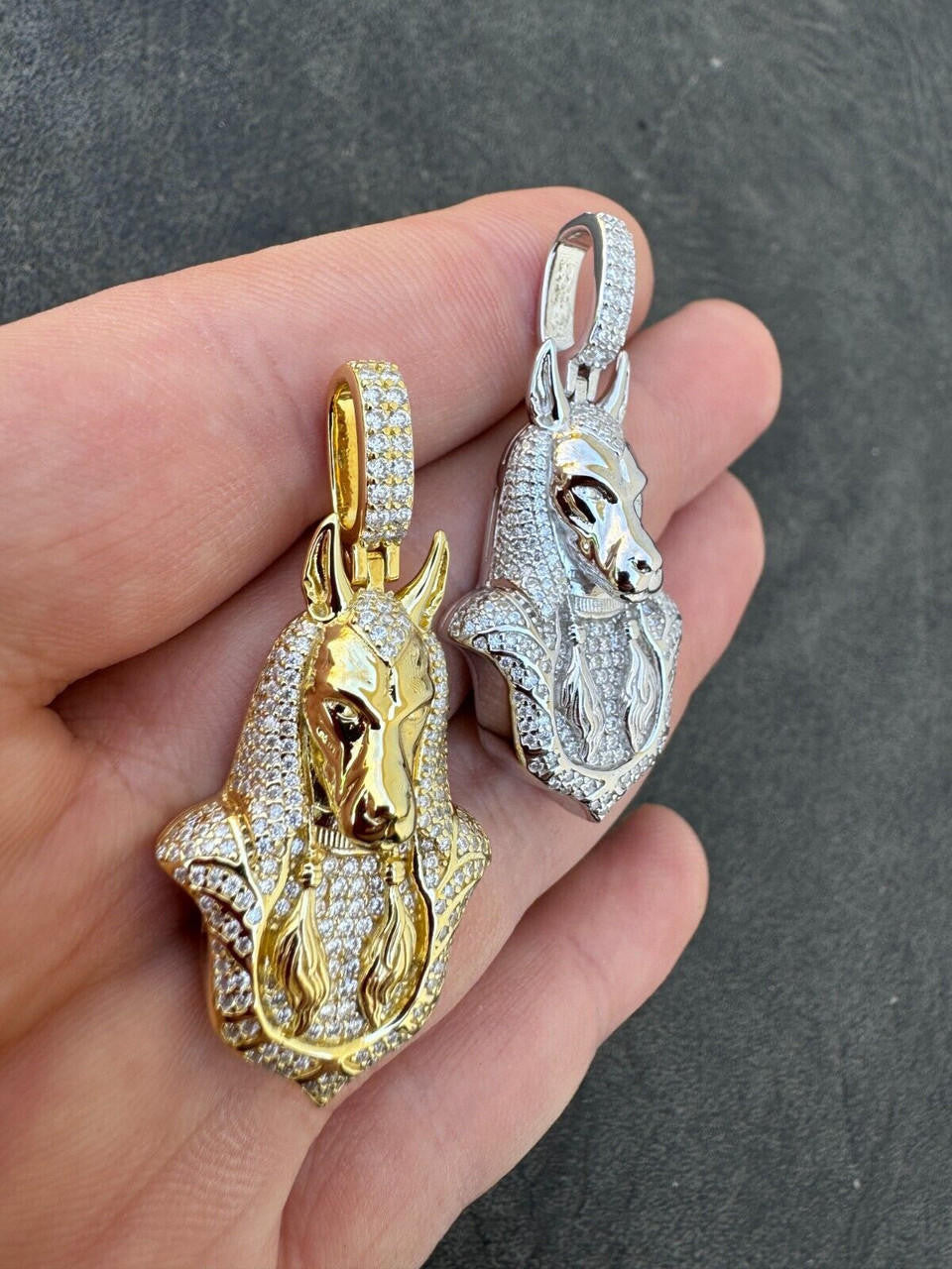 HarlemBling MOISSANITE Anubis Pendant Real 925 Silver / Gold Iced Hip Hop Egyptian Necklace