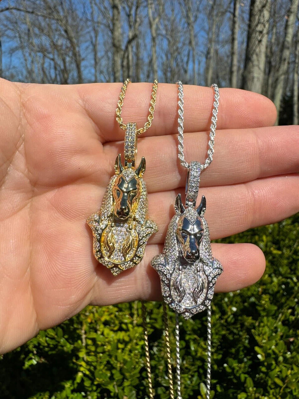 HarlemBling MOISSANITE Anubis Pendant Real 925 Silver / Gold Iced Hip Hop Egyptian Necklace