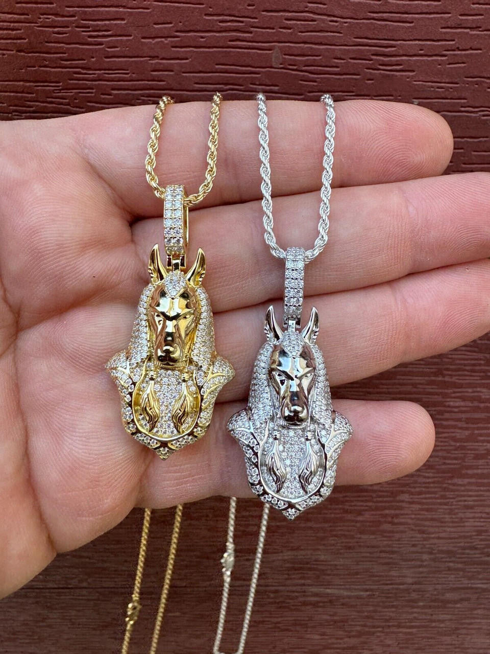 HarlemBling MOISSANITE Anubis Pendant Real 925 Silver / Gold Iced Hip Hop Egyptian Necklace