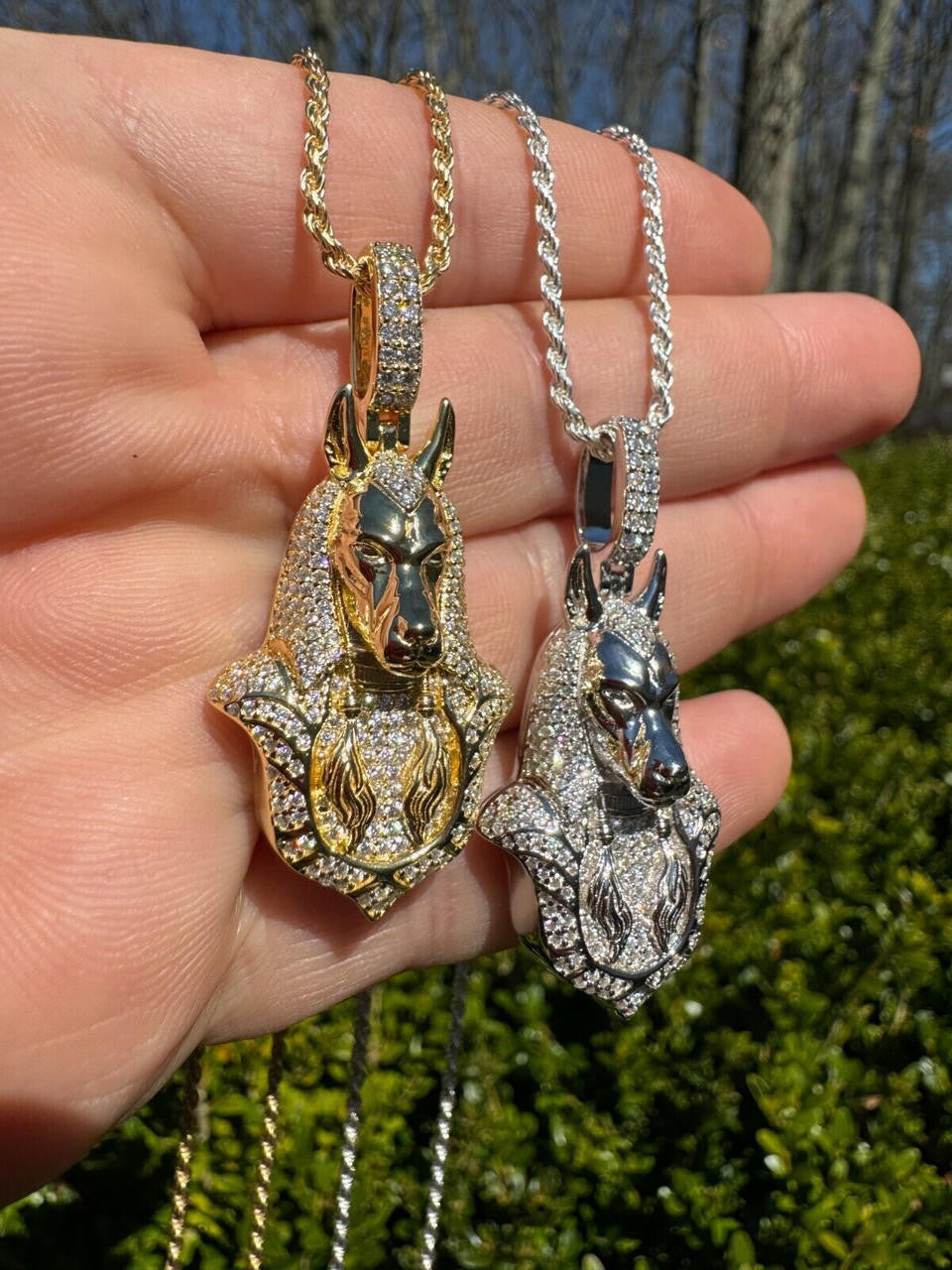 HarlemBling MOISSANITE Anubis Pendant Real 925 Silver / Gold Iced Hip Hop Egyptian Necklace