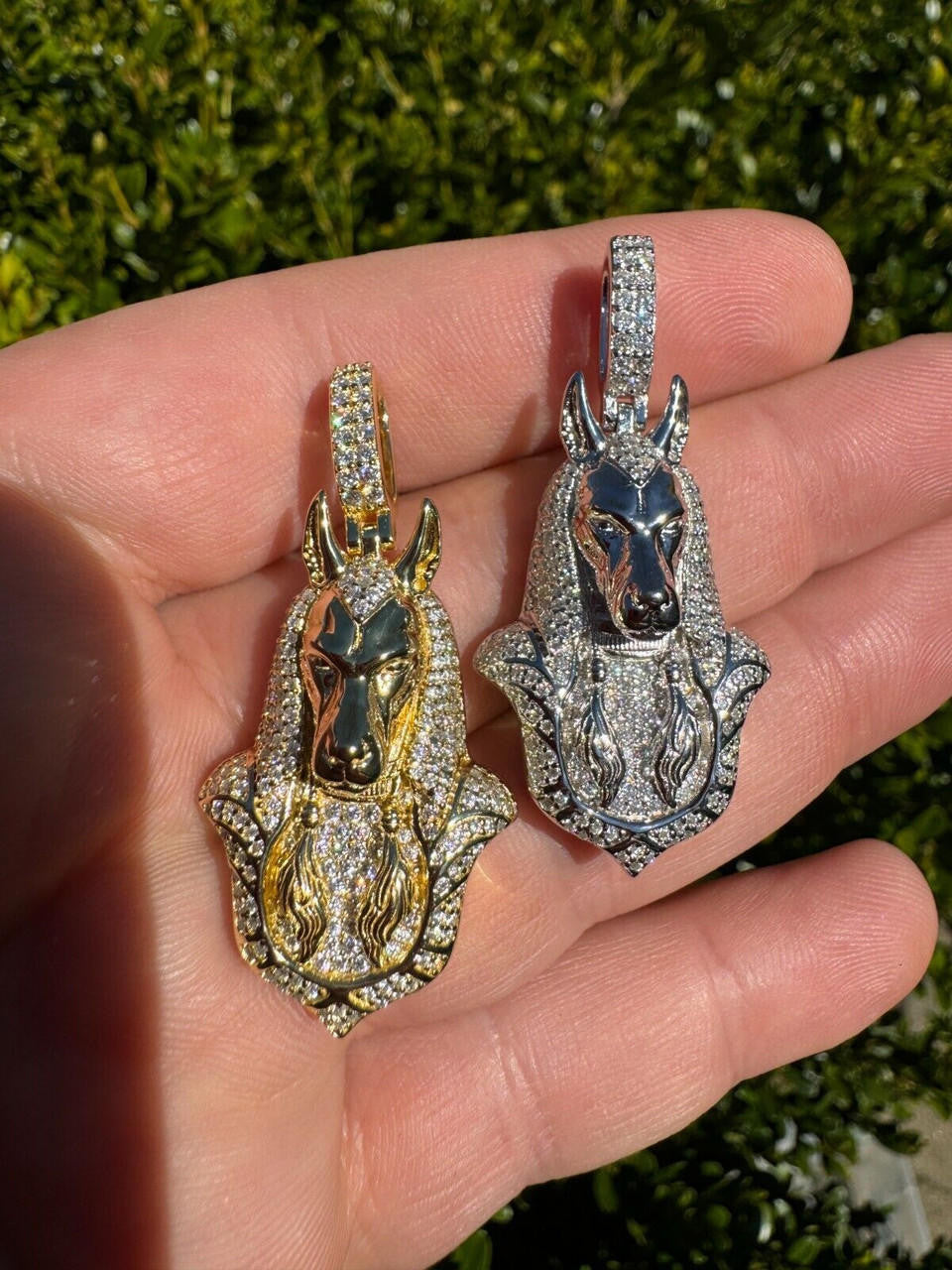 HarlemBling MOISSANITE Anubis Pendant Real 925 Silver / Gold Iced Hip Hop Egyptian Necklace