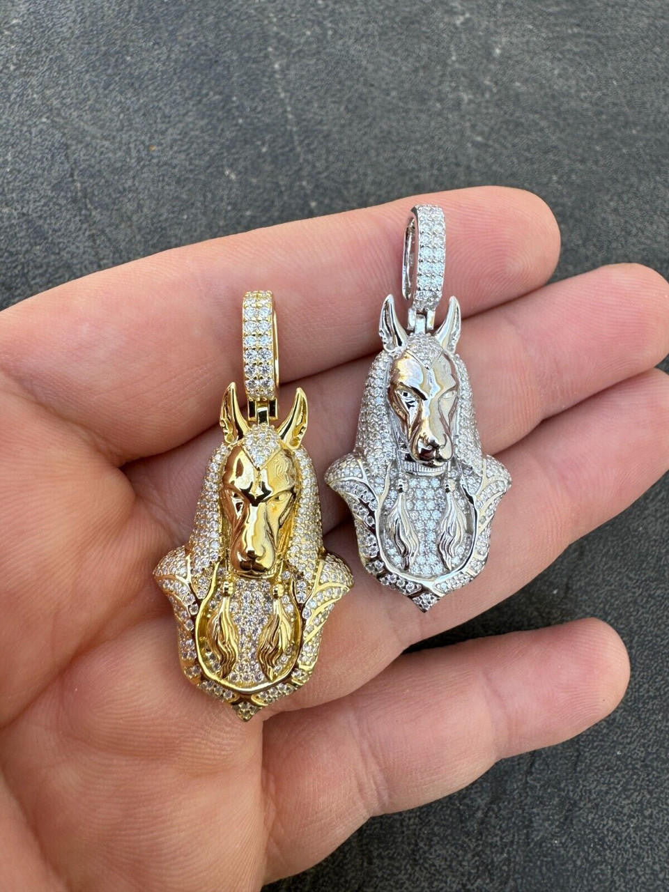 HarlemBling MOISSANITE Anubis Pendant Real 925 Silver / Gold Iced Hip Hop Egyptian Necklace