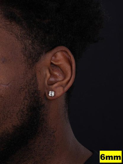 HarlemBling MOISSANITE Asscher Cut Square Solitaire Stud Earrings - 14k Gold Vermeil 925 Silver - 4mm-8mm - 0.7-6ct