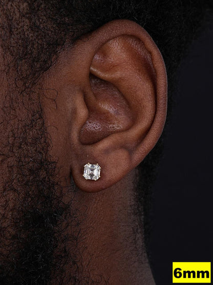 HarlemBling MOISSANITE Asscher Cut Square Solitaire Stud Earrings - 14k Gold Vermeil 925 Silver - 4mm-8mm - 0.7-6ct