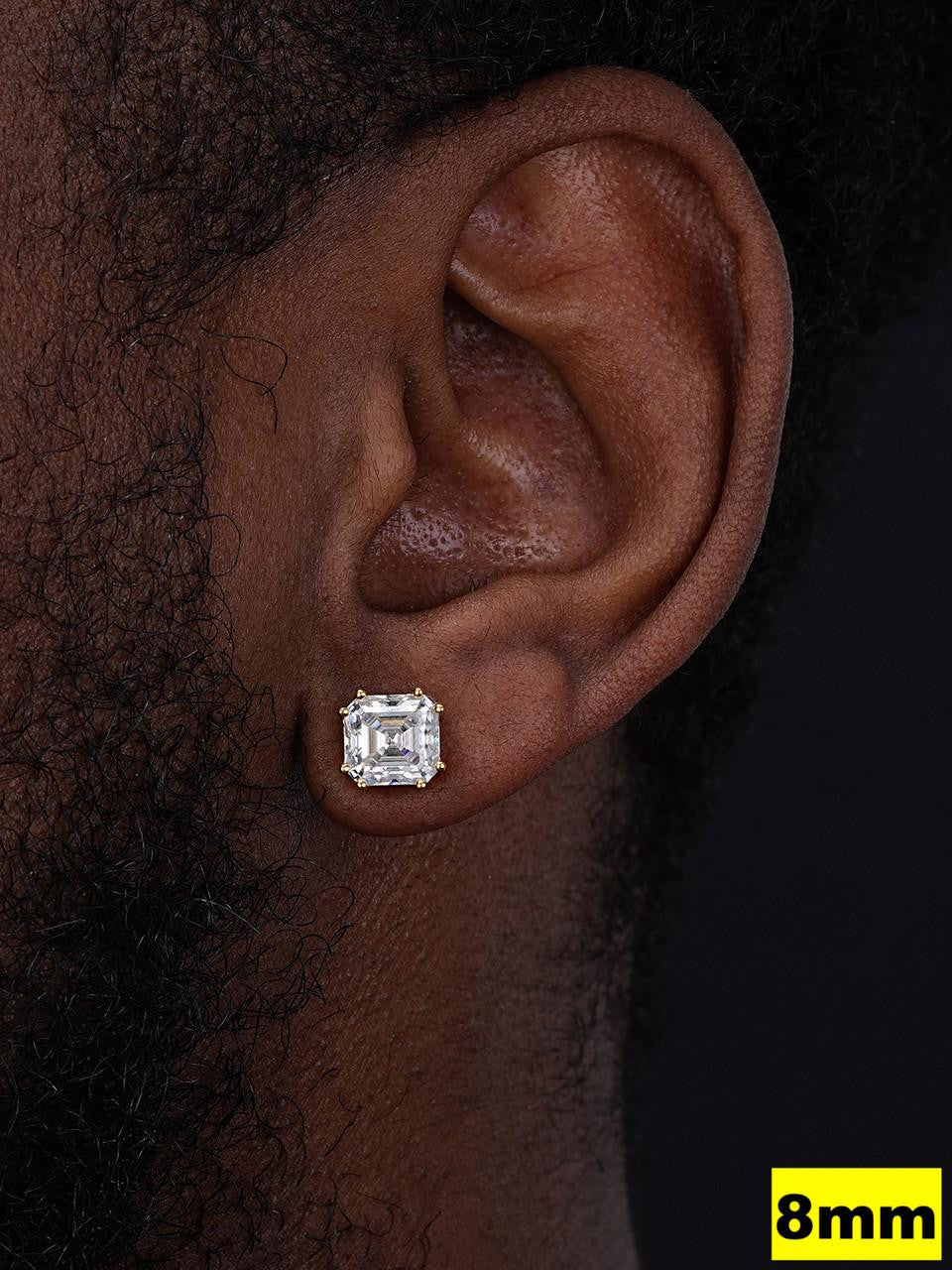 Real Iced Moissanite Stud Earrings Asscher Cut 14k Gold Over 925