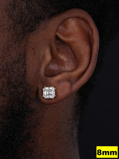 HarlemBling MOISSANITE Asscher Cut Square Solitaire Stud Earrings - 14k Gold Vermeil 925 Silver - 4mm-8mm - 0.7-6ct