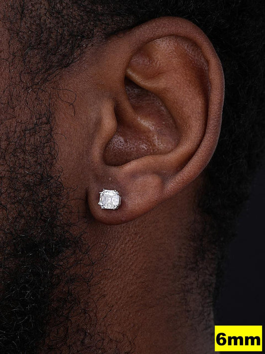 HarlemBling MOISSANITE Asscher Cut Square Solitaire Stud Earrings - 925 Silver - 4mm-8mm - 0.7-6ct