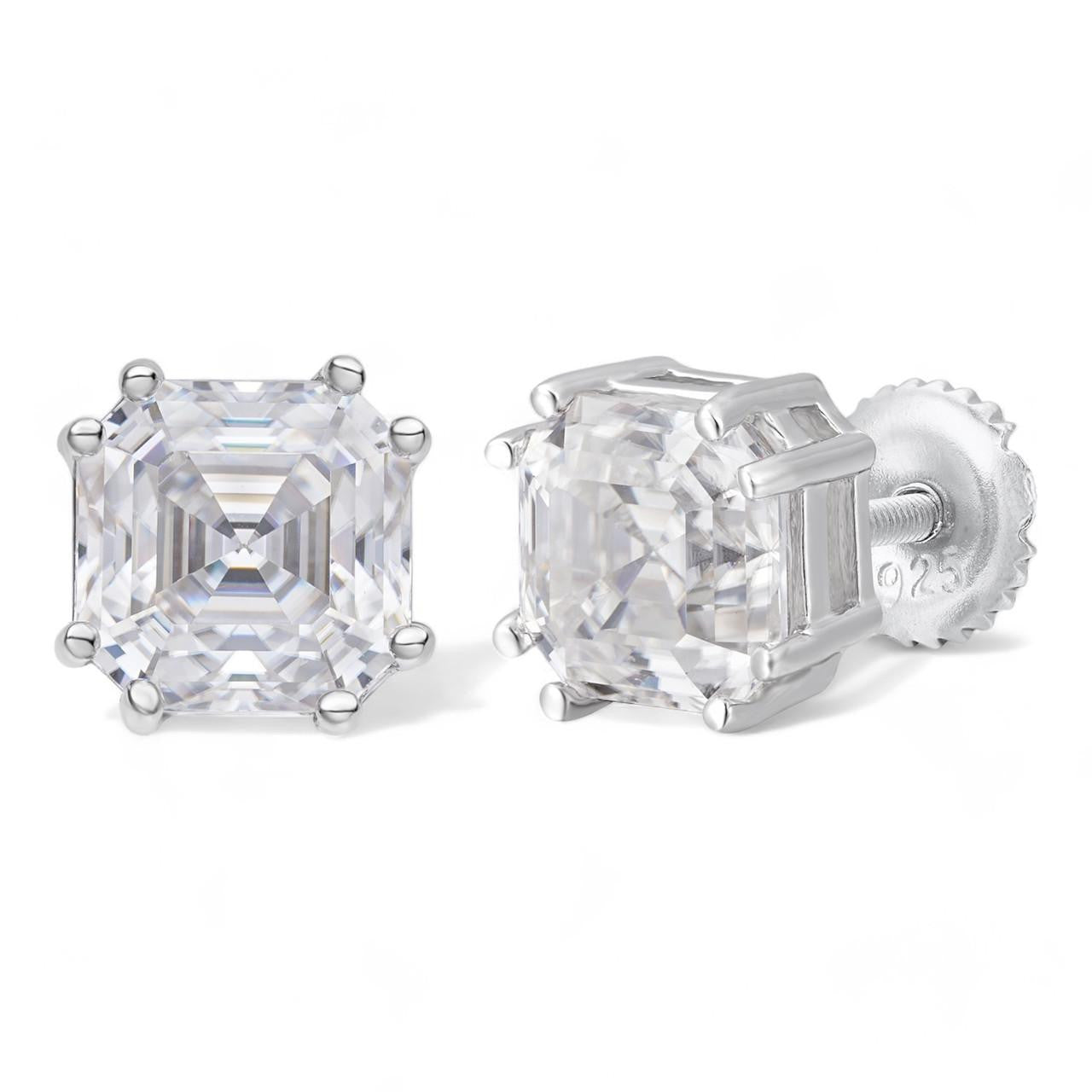 HarlemBling MOISSANITE Asscher Cut Square Solitaire Stud Earrings - 925 Silver - 4mm-8mm - 0.7-6ct