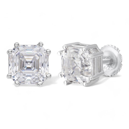 HarlemBling MOISSANITE Asscher Cut Square Solitaire Stud Earrings - 925 Silver - 4mm-8mm - 0.7-6ct