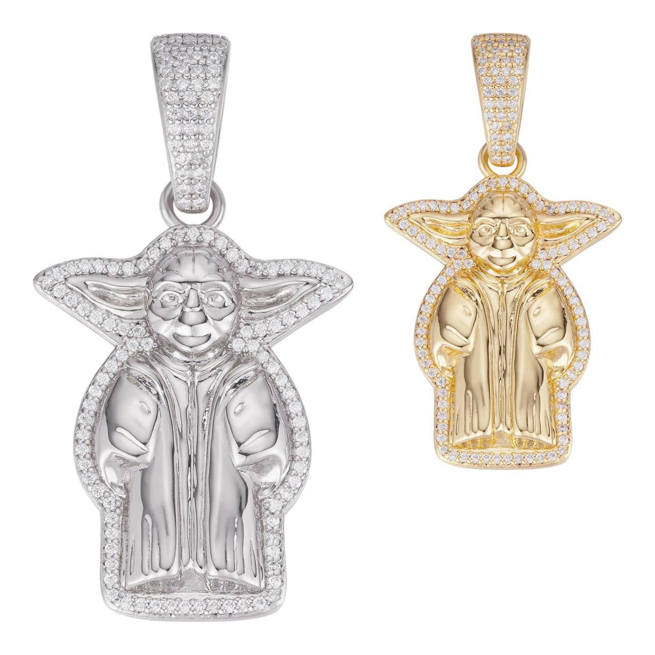 HarlemBling MOISSANITE Baby Yoda Star Wars Pendant - 14k Gold Vermeil Or 925 Silver - Small 1.25"