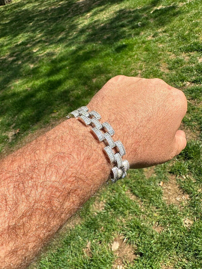 HarlemBling MOISSANITE Baguette 14mm Mens Iced Panther Link Presidential Bracelet Hip Hop